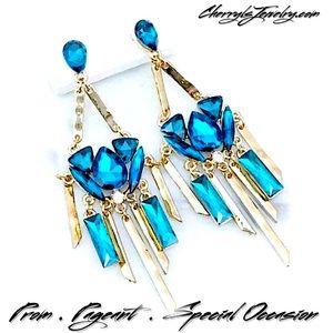 Cherryl's Jewelry - Teal Crystal & Hammered Gold Chandeliers Cherryl's Jewelry - Teal Crystal & Hammered Gold Chandeliers